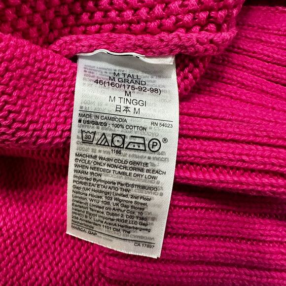 GAP Cable Knit Pullover Sweater 100%‎ Cotton Hot Pink Women's Medium Tall Crew - Picture 4 of 4